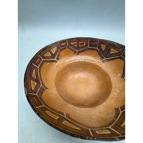 Handcrafted Geometric Pattern Terracotta Bowl 6x3" brown READ - Picture 3 of 9